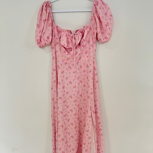 Pink shein puff sleeve high split maxi dress - Picture 2 of 2